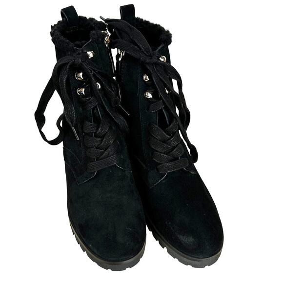 Kate Spade NWOB Raegan Shearling Lug Sole Lace Up Black Suede Boots Size 5B - Picture 5 of 9